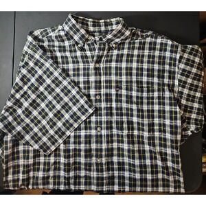 Ralph Lauren Mens Large Cotton S/S Blue/white Plaid Button Front Shirt